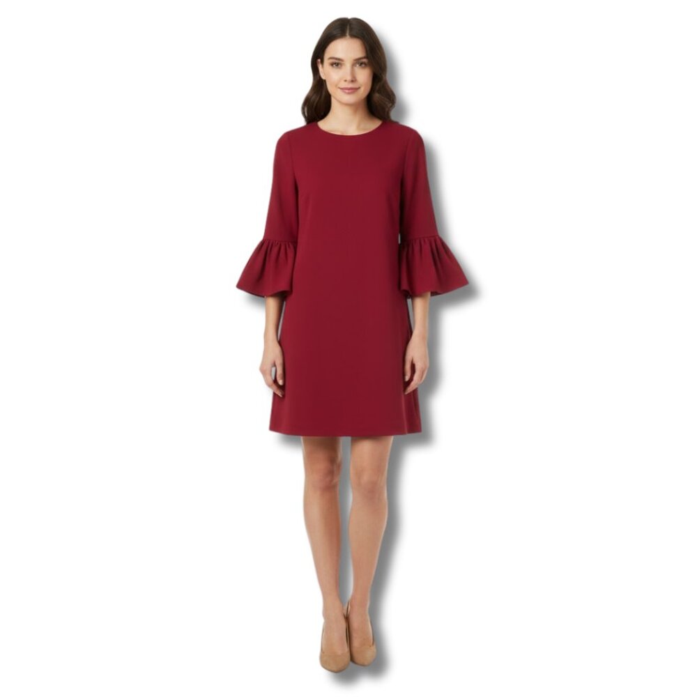 Alice + Olivia Coley Bell Sleeve Mini Dress EUC Bordeaux Red 14 Lined Cocktail